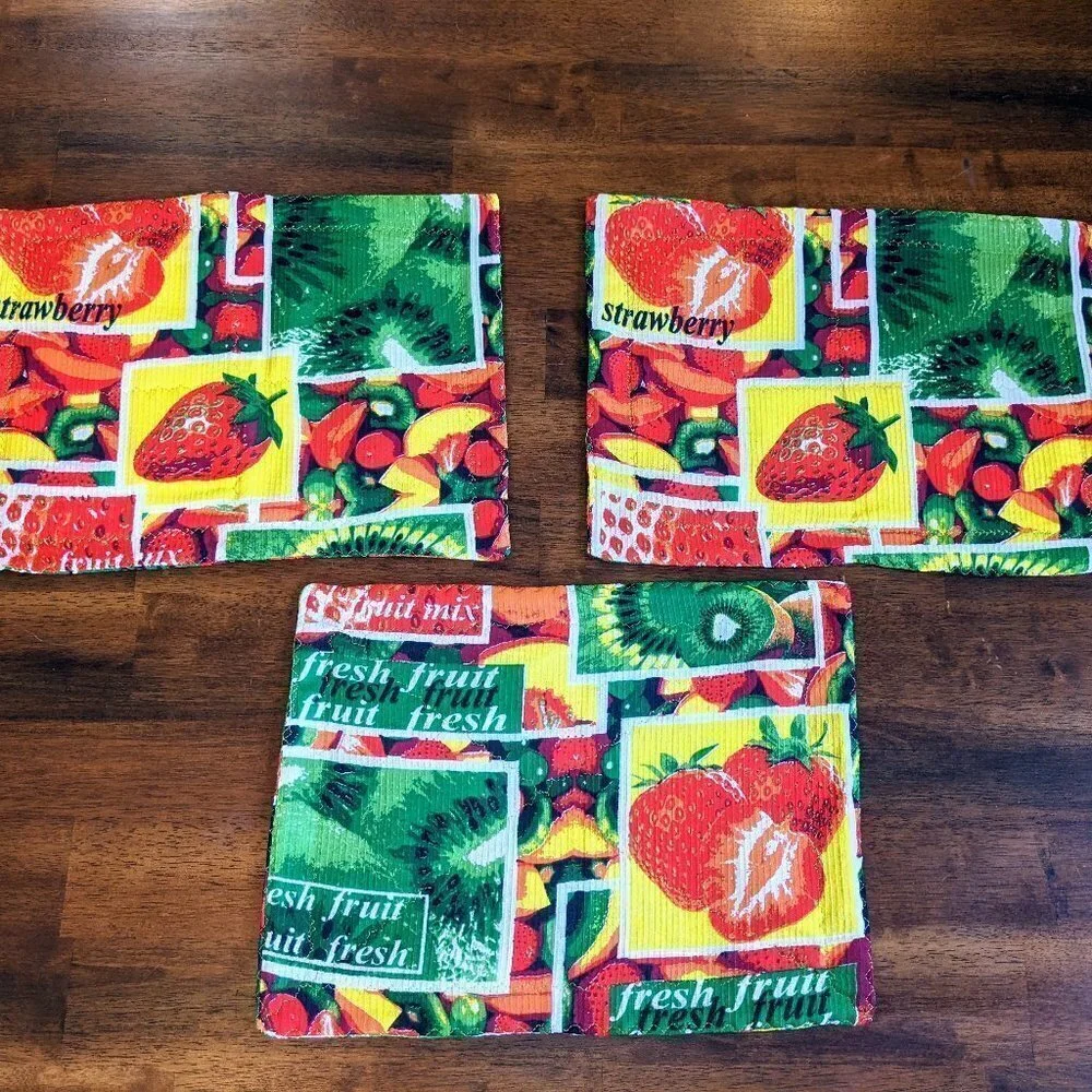 Fruit Theme Kitchen Tea Towel & Pot Holders Set (5pc) 1960s